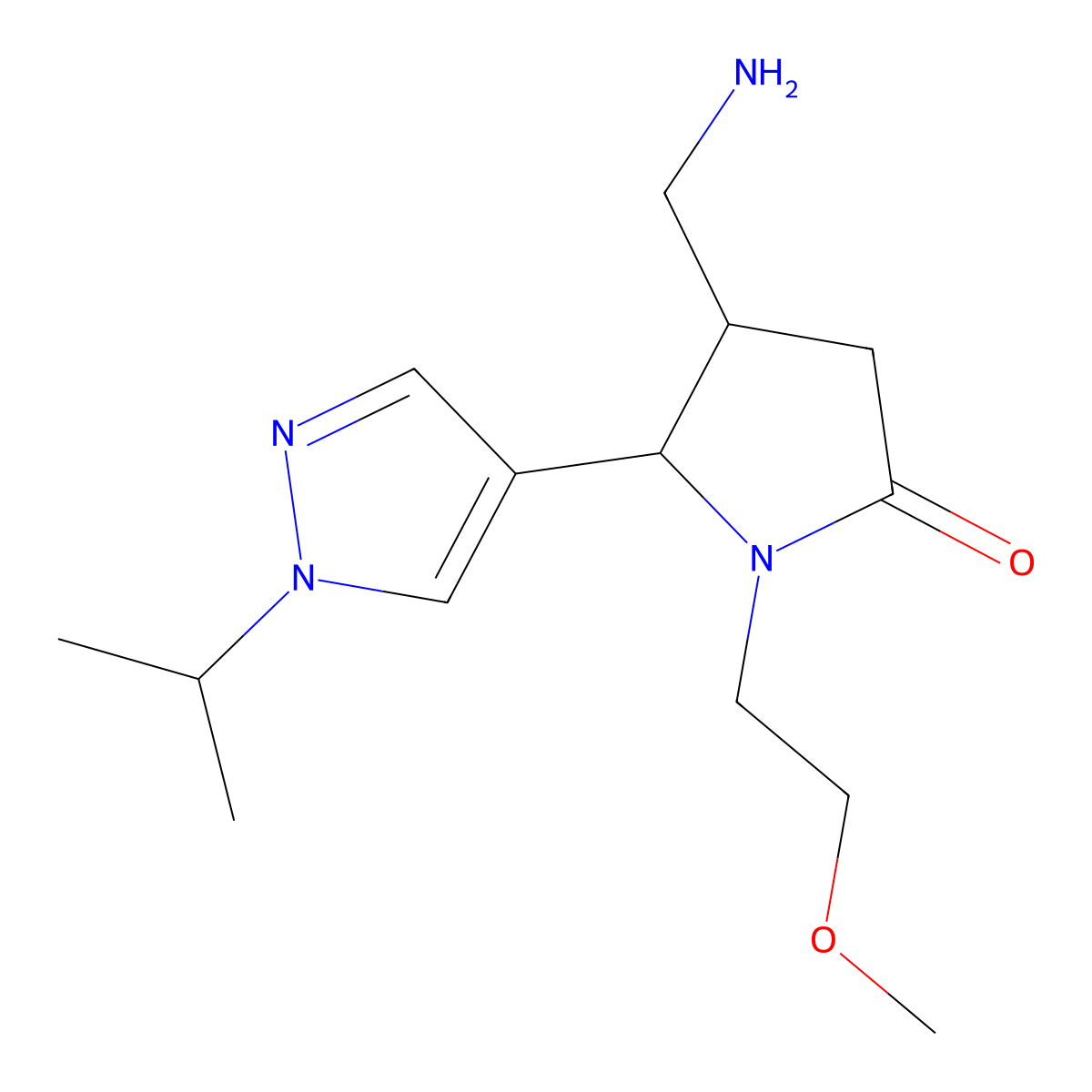 (4R,5S)-4-(Aminomethyl)-1-(2-methoxyethyl)-5-(1-propan-2-ylpyrazol-4-yl)pyrrolidin-2-one molecular structure, CAS 1807896-12-3