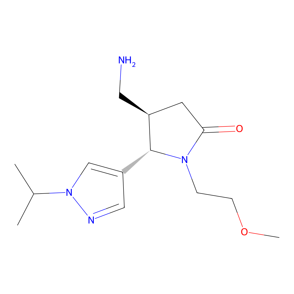 (4R,5S)-4-(Aminomethyl)-1-(2-methoxyethyl)-5-(1-propan-2-ylpyrazol-4-yl)pyrrolidin-2-one molecular structure, CAS 1807896-12-3