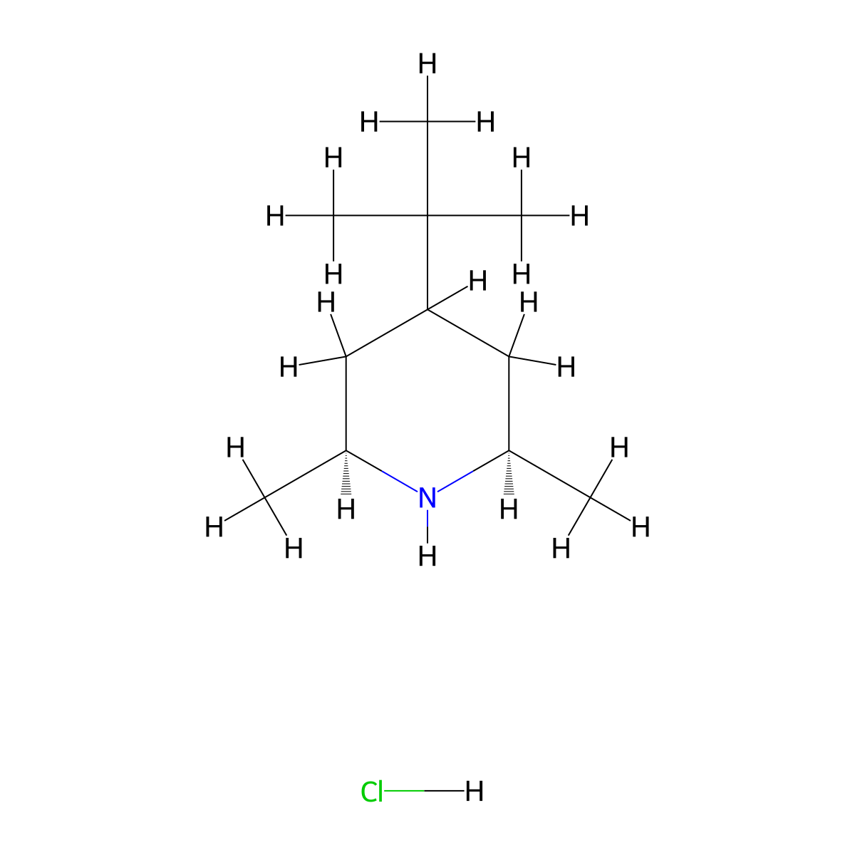 4-Tert-butyl-2,6-dimethylpiperidine hydrochloride, cis molecular structure, CAS 1807912-11-3