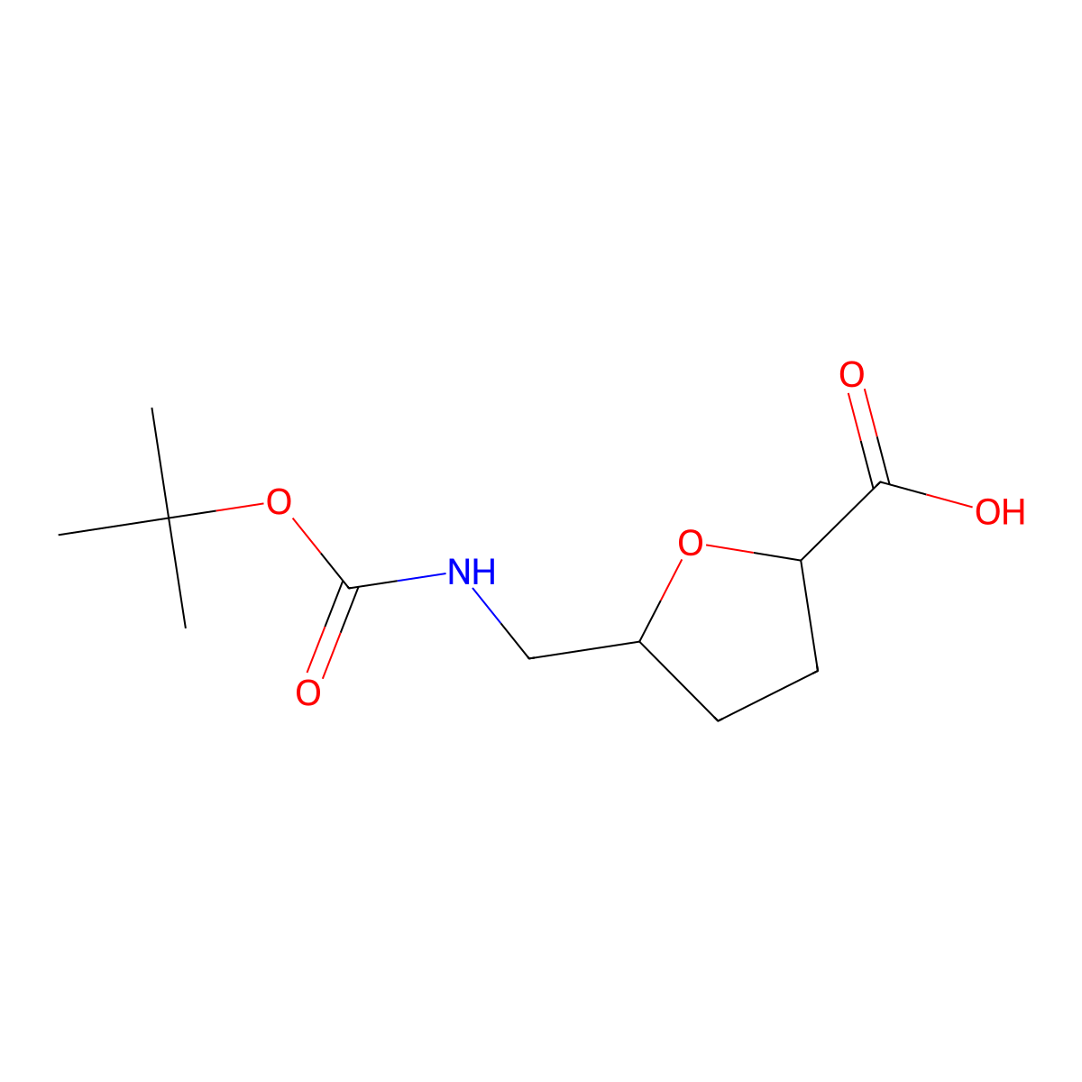 rel-(2R,5S)-5-({[(tert-butoxy)carbonyl]amino}methyl)oxolane-2-carboxylic acid molecular structure, CAS 1807912-24-8