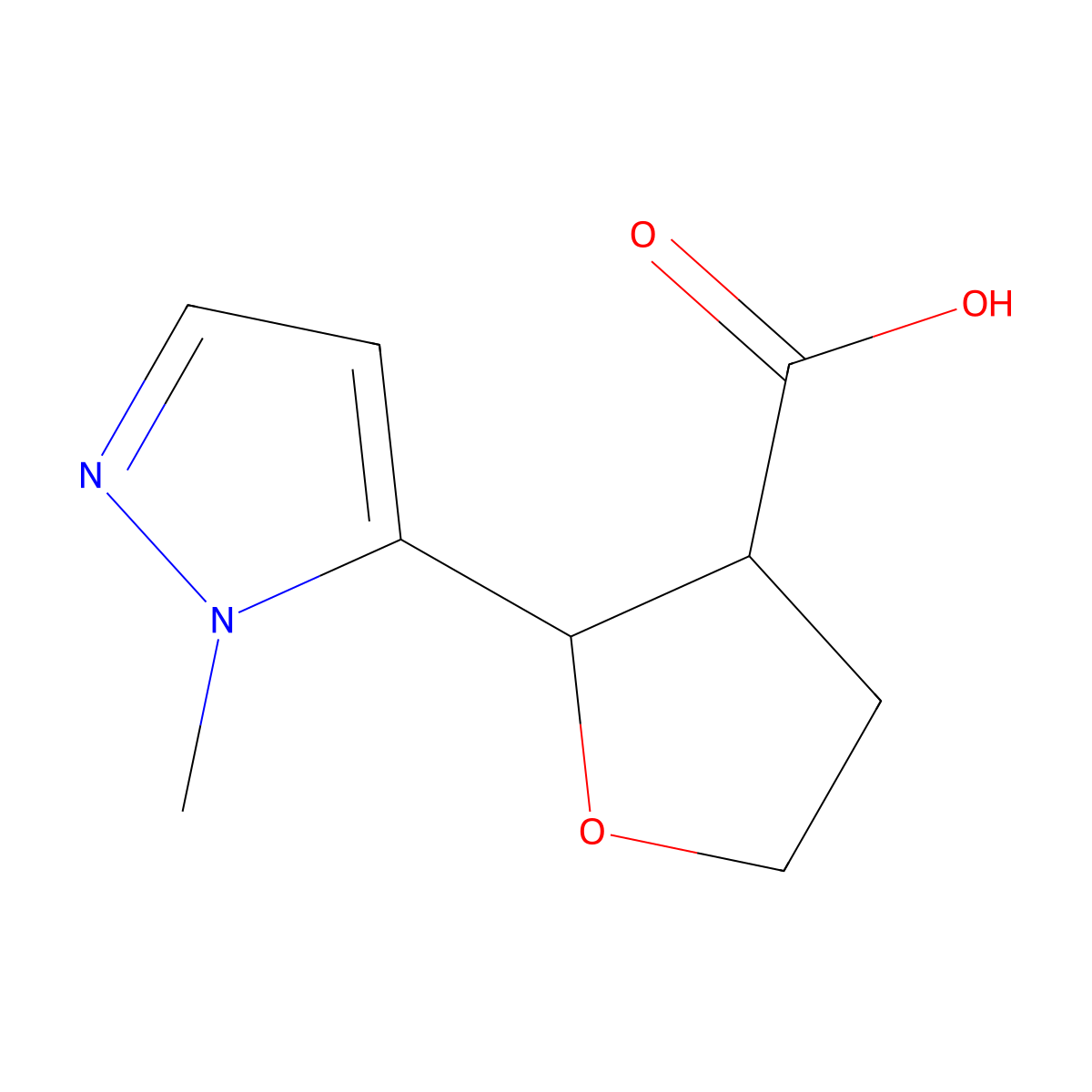 (2R,3R)-2-(1-methyl-1H-pyrazol-5-yl)oxolane-3-carboxylic acid molecular structure, CAS 1807912-27-1