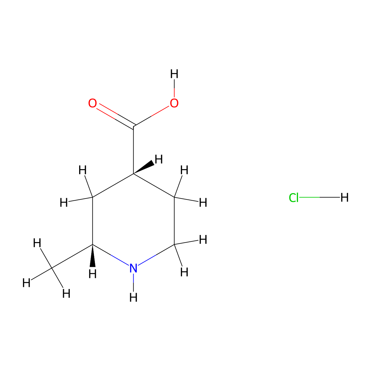 rac-(2R,4R)-2-methylpiperidine-4-carboxylic acid hydrochloride molecular structure, CAS 1807912-30-6