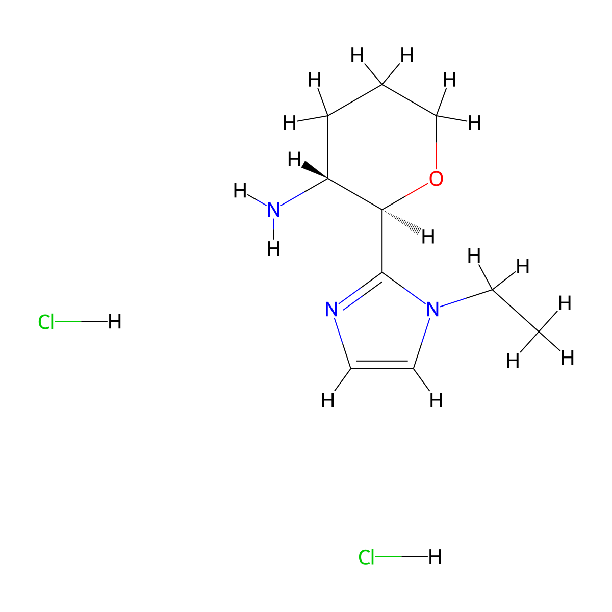 (2R,3R)-2-(1-Ethylimidazol-2-yl)oxan-3-amine;dihydrochloride molecular structure, CAS 1807914-31-3