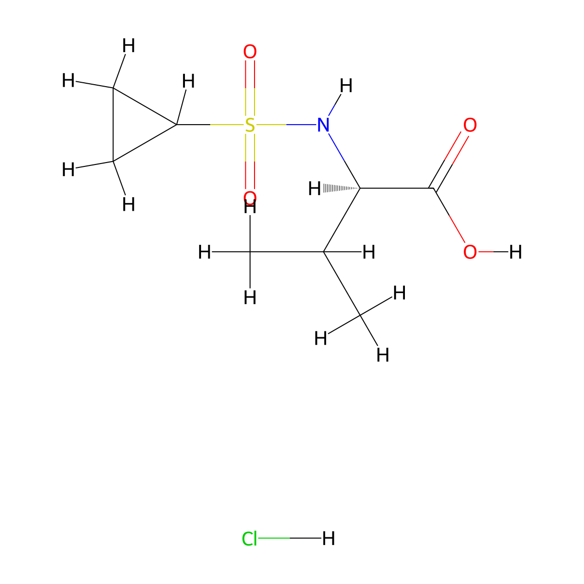 (2R)-2-cyclopropanesulfonamido-3-methylbutanoic acid hydrochloride molecular structure, CAS 1807914-36-8