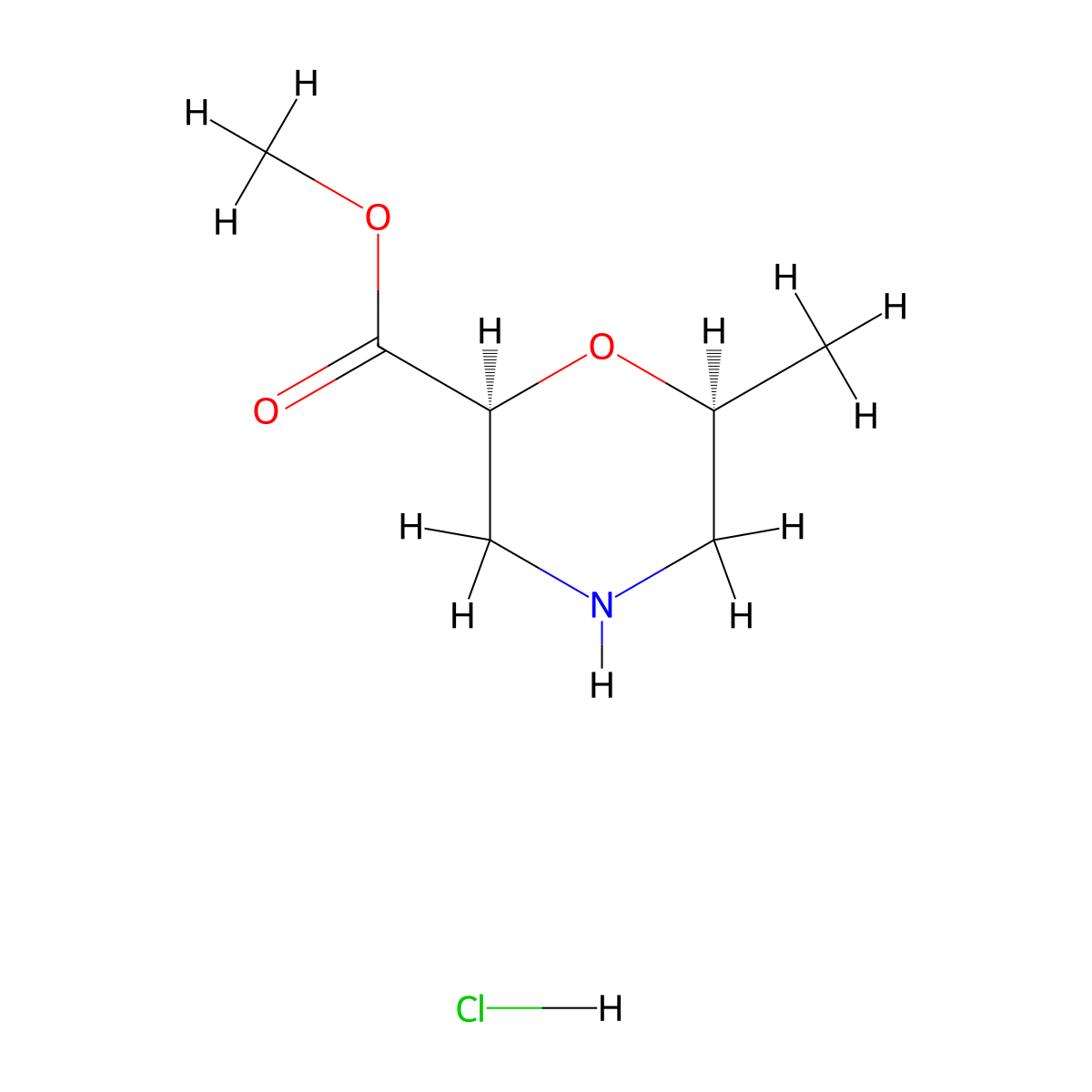 rac-methyl (2R,6R)-6-methylmorpholine-2-carboxylate hydrochloride molecular structure, CAS 1807914-39-1