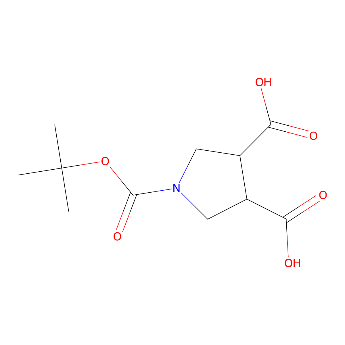 rac-(3R,4R)-1-((tert-butoxy)carbonyl)pyrrolidine-3,4-dicarboxylic acid molecular structure, CAS 1807916-65-9