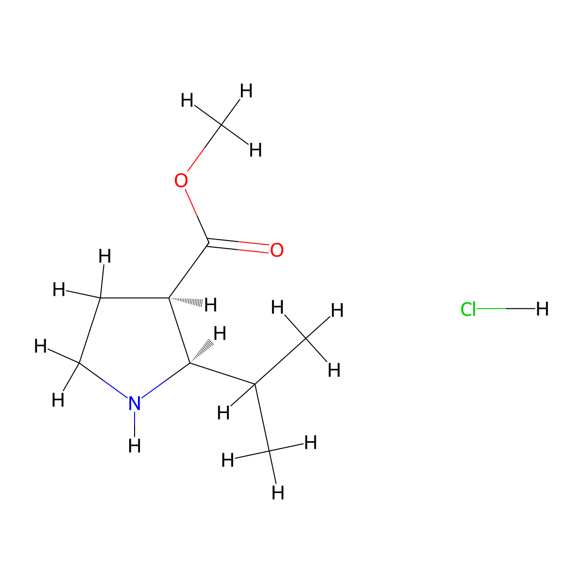 rac-methyl (2R,3R)-2-(propan-2-yl)pyrrolidine-3-carboxylate hydrochloride molecular structure, CAS 1807916-67-1