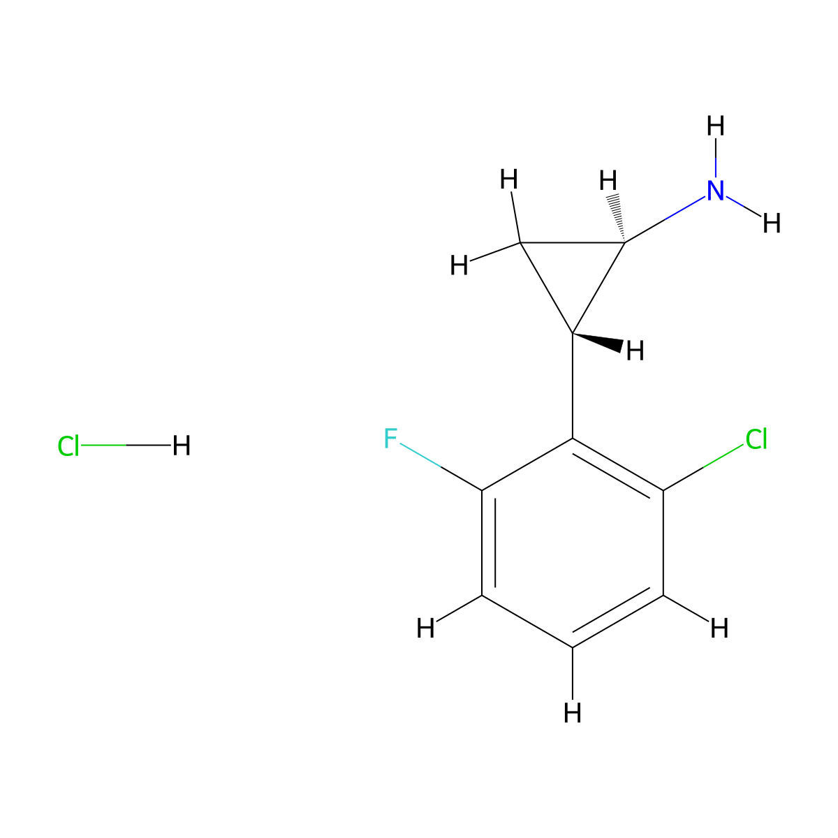 rac-(1R,2S)-2-(2-chloro-6-fluorophenyl)cyclopropan-1-amine hydrochloride molecular structure, CAS 1807916-69-3