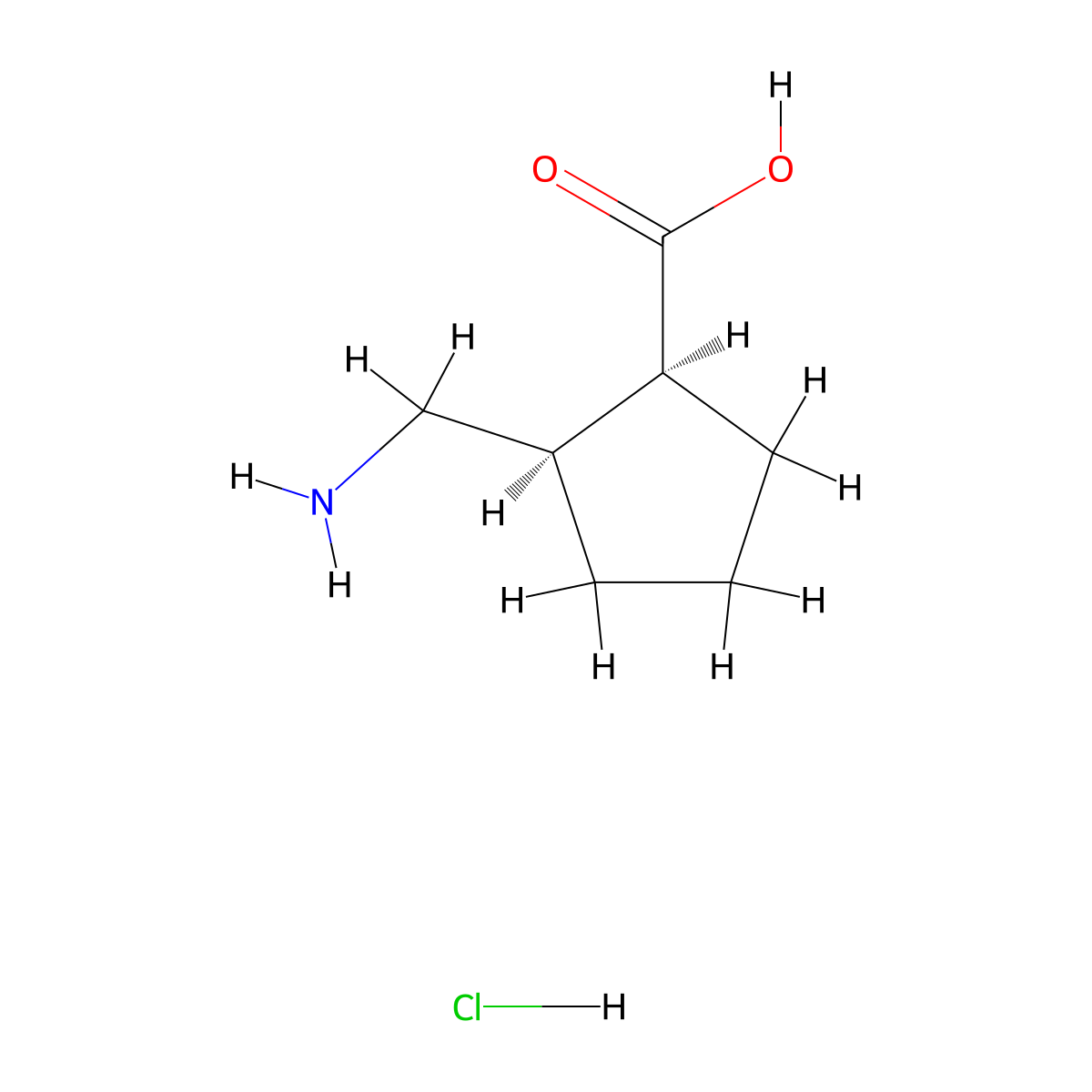 rac-(1R,2S)-2-(aminomethyl)cyclopentane-1-carboxylic acid hydrochloride molecular structure, CAS 1807916-71-7