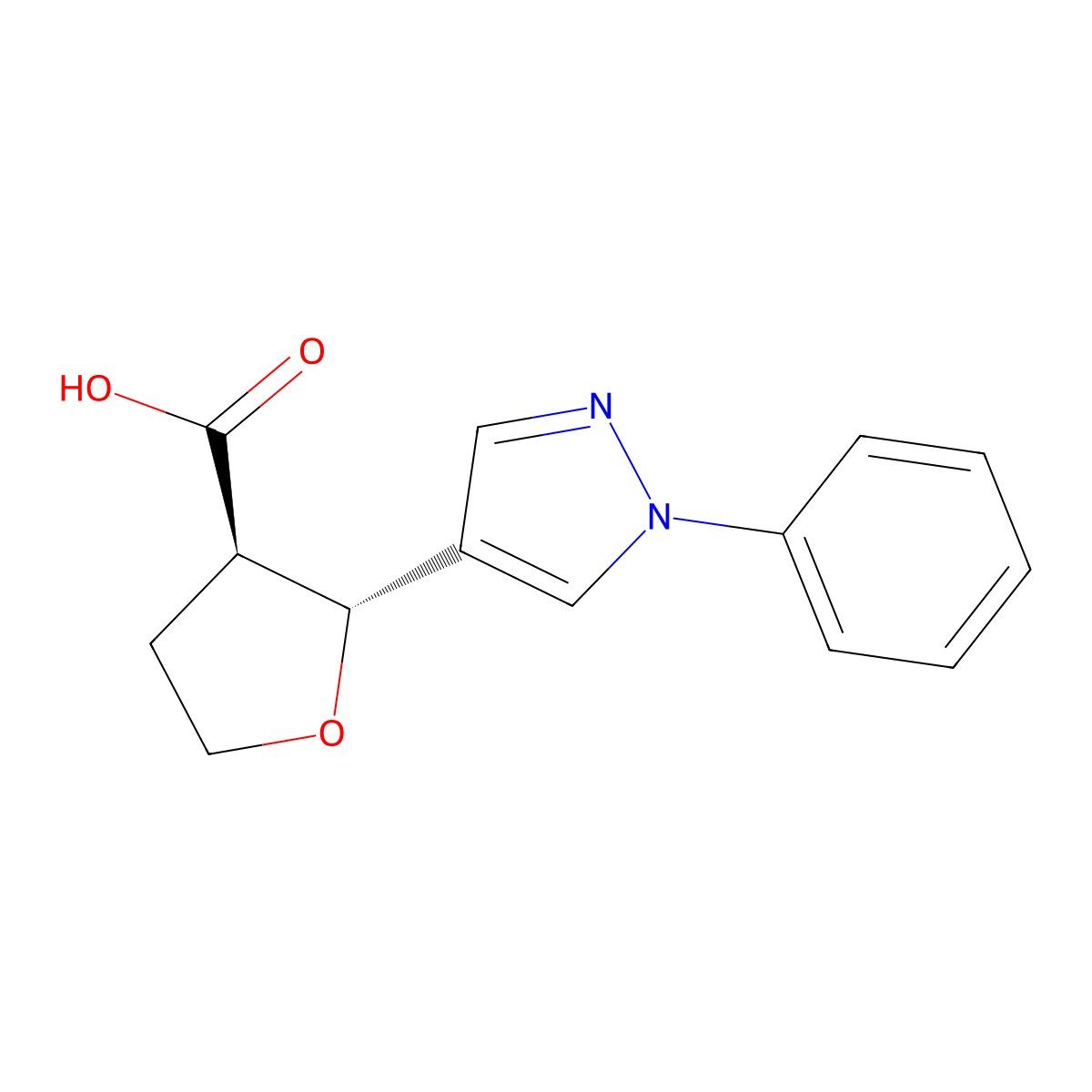 (2R,3R)-2-(1-Phenylpyrazol-4-yl)oxolane-3-carboxylic acid molecular structure, CAS 1807919-94-3