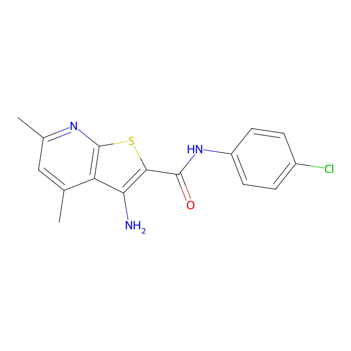 3-amino-N-(4-chlorophenyl)-4,6-dimethylthieno[2,3-b]pyridine-2-carboxamide molecular structure, CAS 180792-99-8
