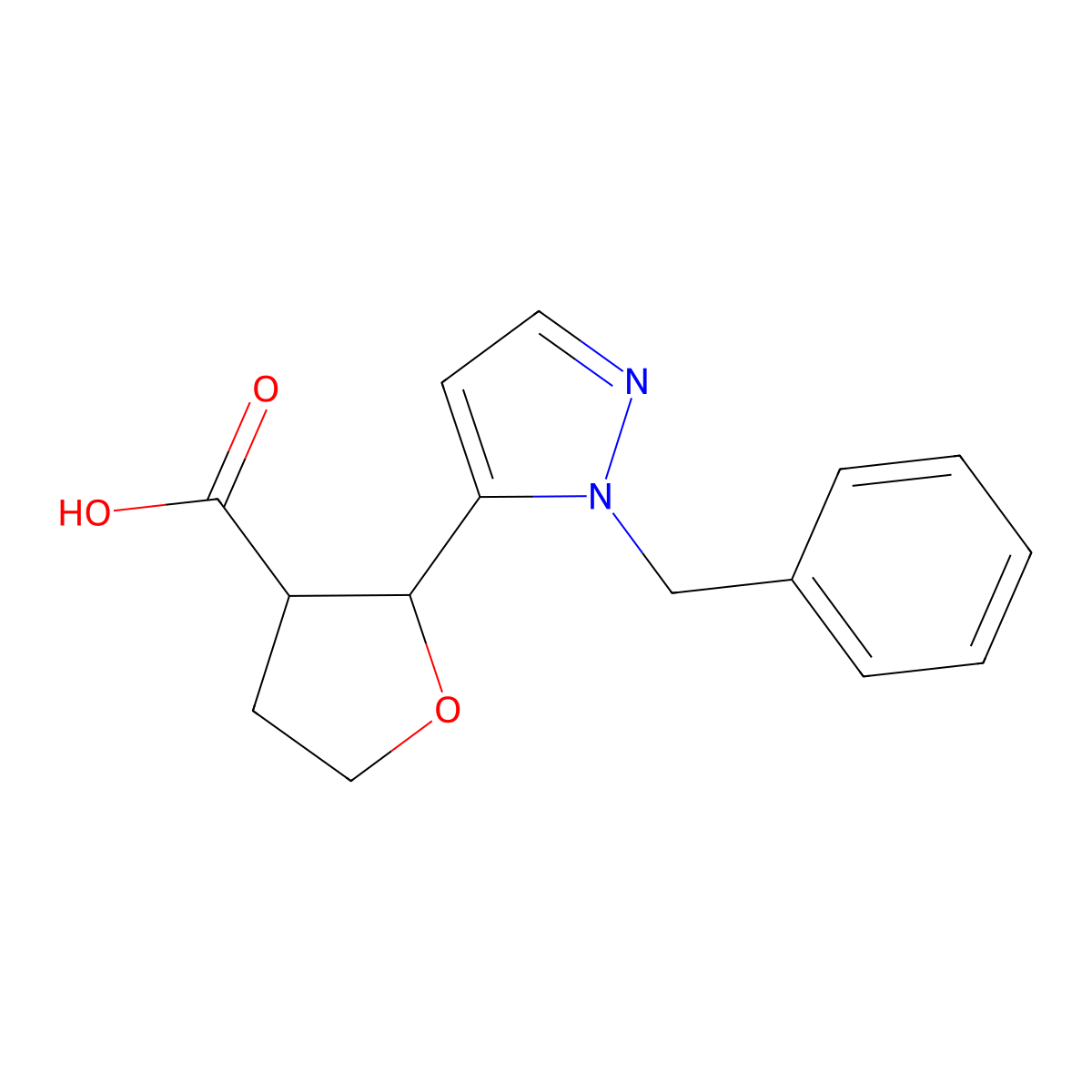(2S,3S)-2-(1-benzyl-1H-pyrazol-5-yl)oxolane-3-carboxylic acid molecular structure, CAS 1807920-12-2