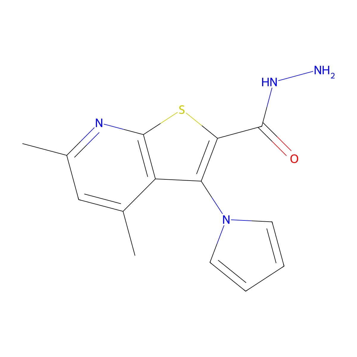 4,6-dimethyl-3-(1H-pyrrol-1-yl)thieno[2,3-b]pyridine-2-carbohydrazide molecular structure, CAS 180793-06-0