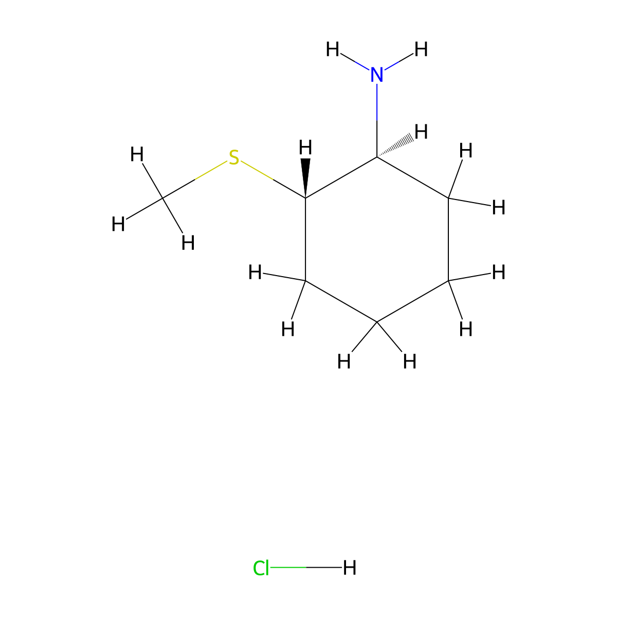 (1S,2S)-2-(methylsulfanyl)cyclohexan-1-amine hydrochloride molecular structure, CAS 1807933-87-4