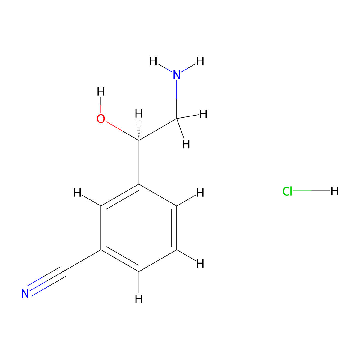 3-((1R)-2-amino-1-hydroxyethyl)benzonitrile hydrochloride molecular structure, CAS 1807934-04-8