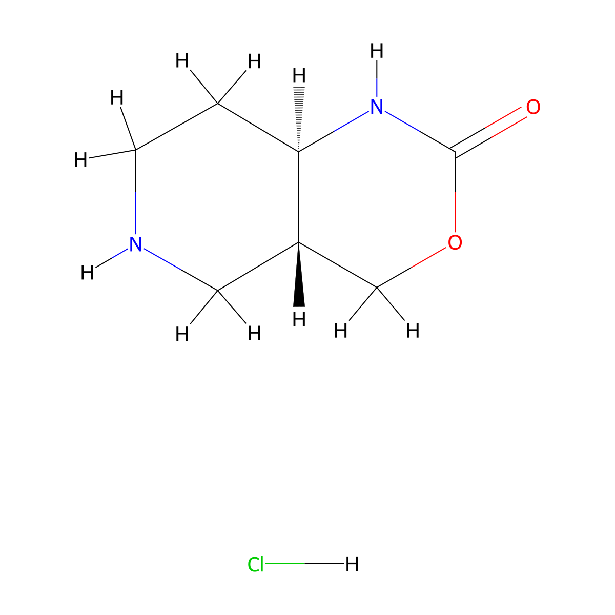 rac-(4aR,8aR)-octahydro-1H-pyrido[4,3-d][1,3]oxazin-2-onehydrochloride,trans molecular structure, CAS 1807937-57-0