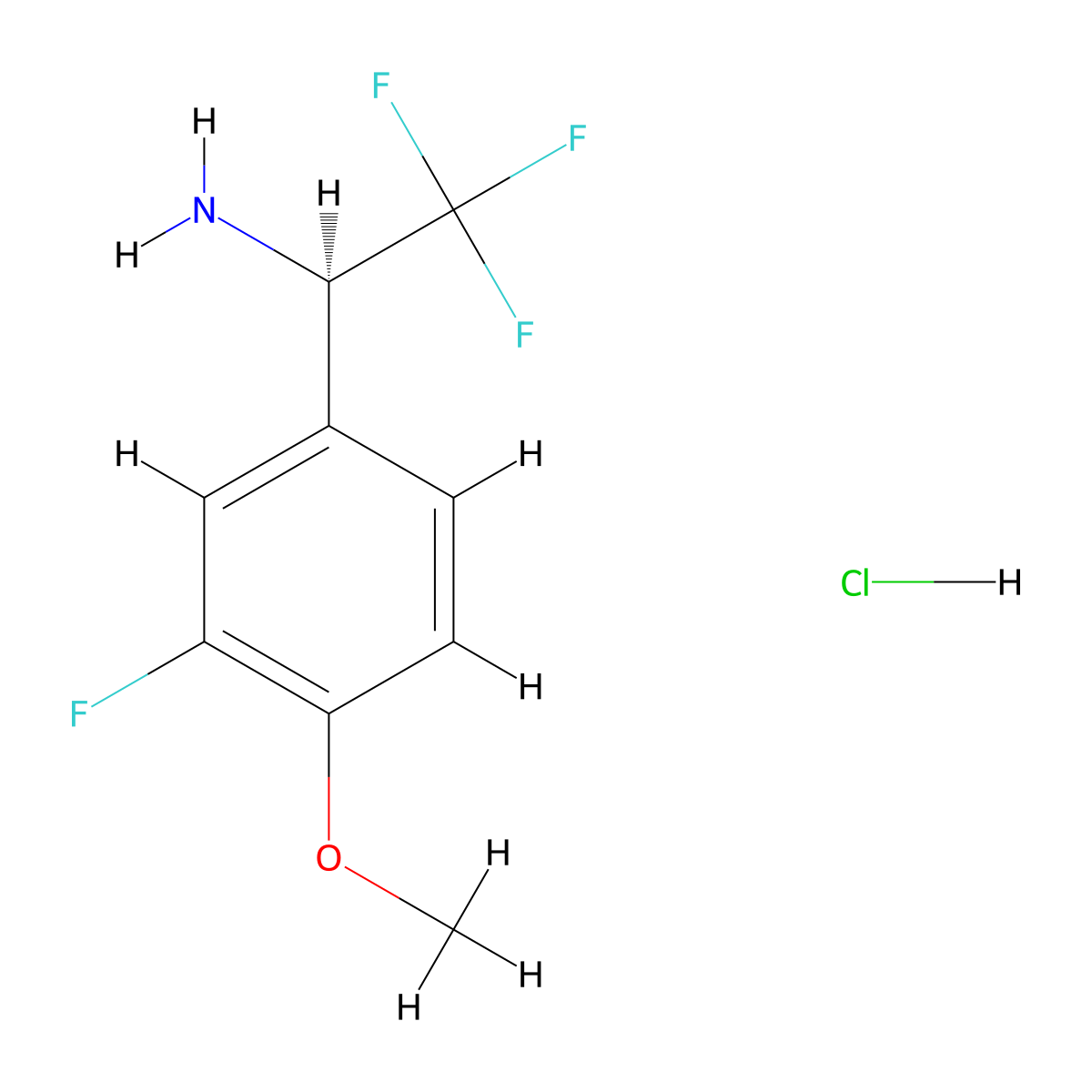 (1R)-2,2,2-trifluoro-1-(3-fluoro-4-methoxyphenyl)ethan-1-amine hydrochloride molecular structure, CAS 1807937-60-5