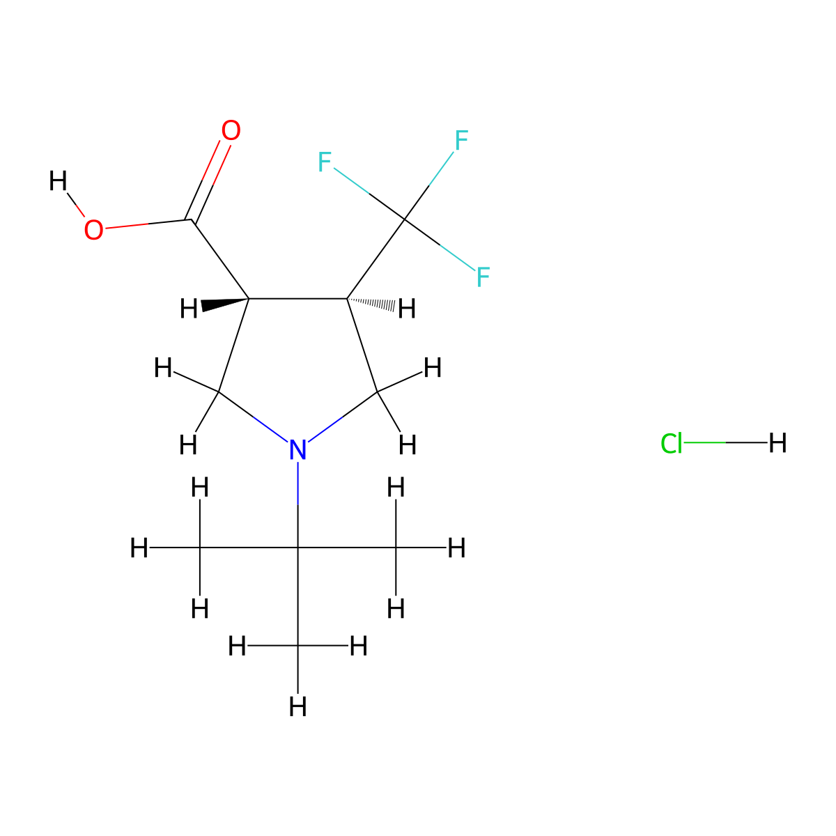 rac-(3R,4R)-1-tert-butyl-4-(trifluoromethyl)pyrrolidine-3-carboxylic acid hydrochloride molecular structure, CAS 1807937-80-9