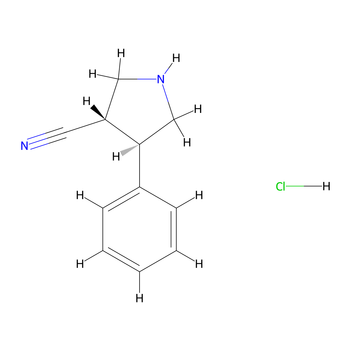 rac-(3R,4S)-4-phenylpyrrolidine-3-carbonitrile hydrochloride molecular structure, CAS 1807937-84-3