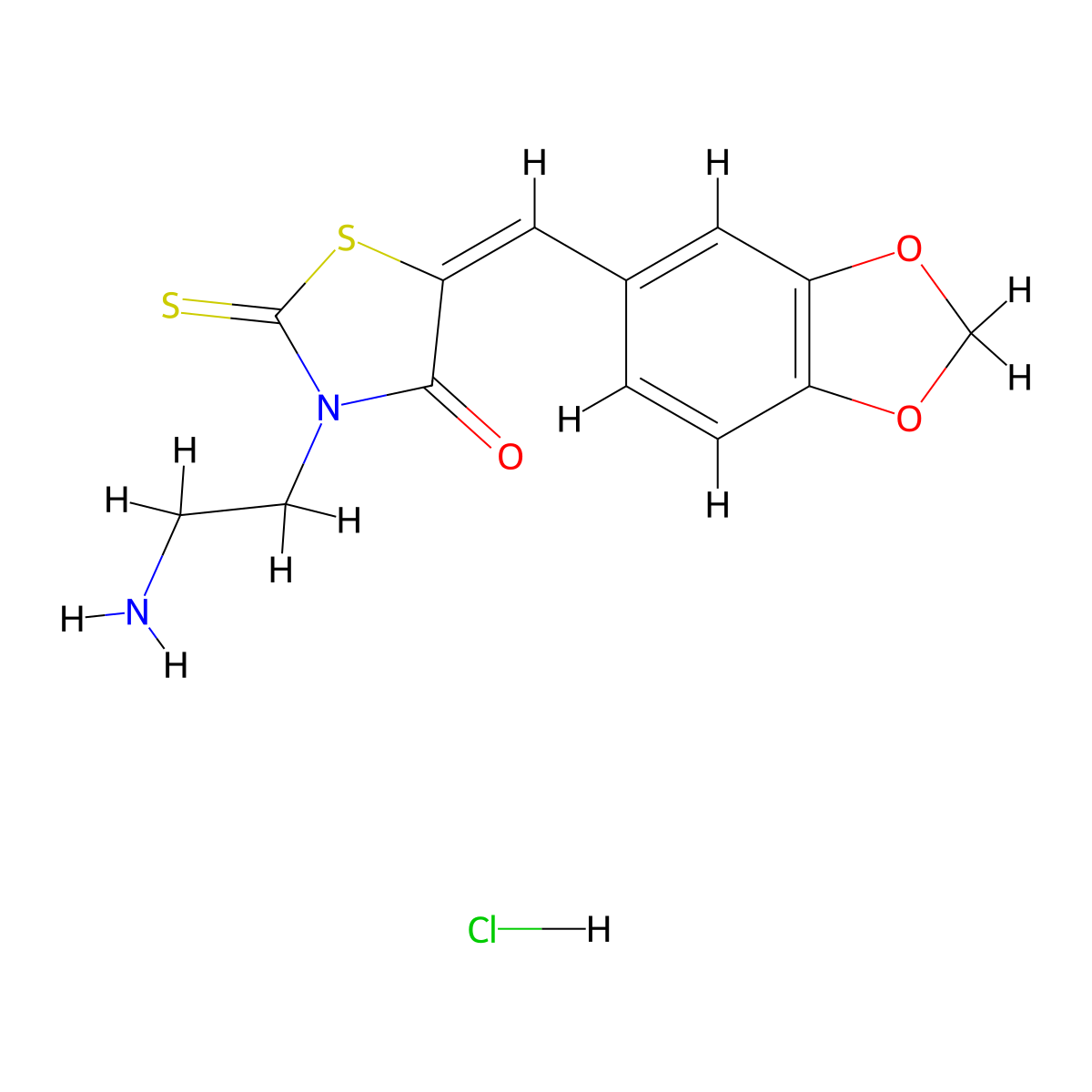 3-(2-Aminoethyl)-5-[(1,3-dioxaindan-5-yl)methylidene]-2-sulfanylidene-1,3-thiazolidin-4-one hydrochloride molecular structure, CAS 1807938-15-3