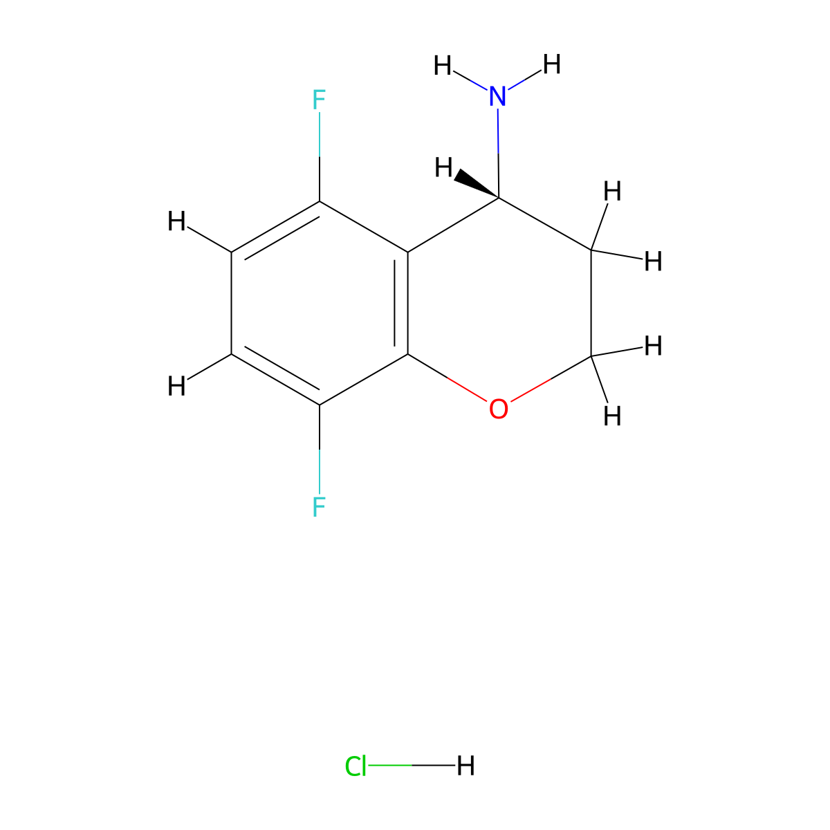 (4R)-5,8-difluoro-3,4-dihydro-2H-1-benzopyran-4-amine hydrochloride molecular structure, CAS 1807938-54-0