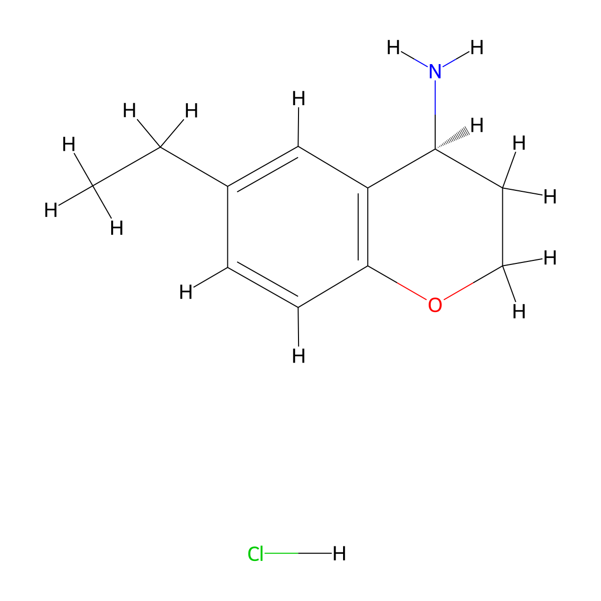 (4S)-6-ethyl-3,4-dihydro-2H-1-benzopyran-4-amine hydrochloride molecular structure, CAS 1807938-65-3