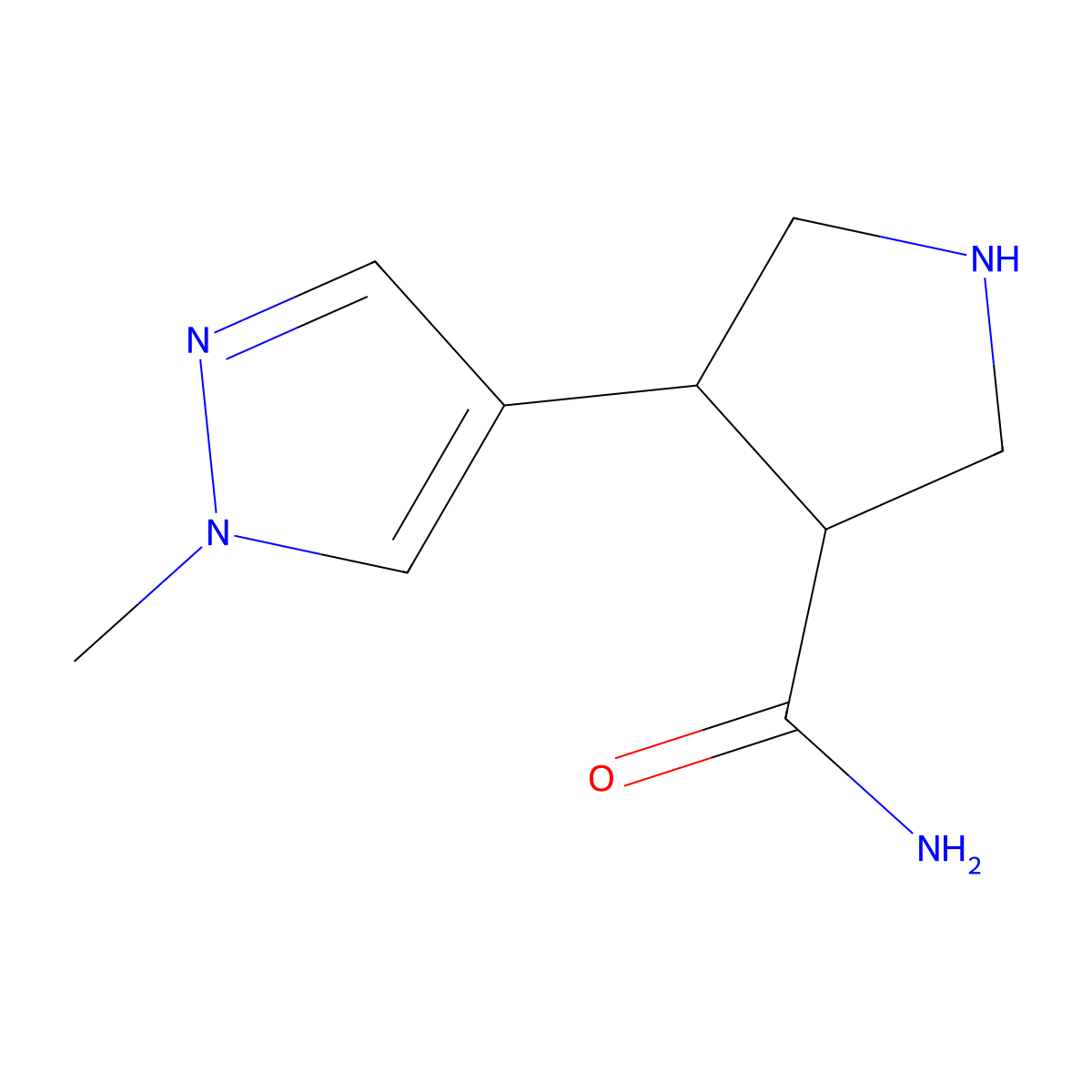 (3S,4R)-4-(1-Methylpyrazol-4-yl)pyrrolidine-3-carboxamide molecular structure, CAS 1807938-73-3