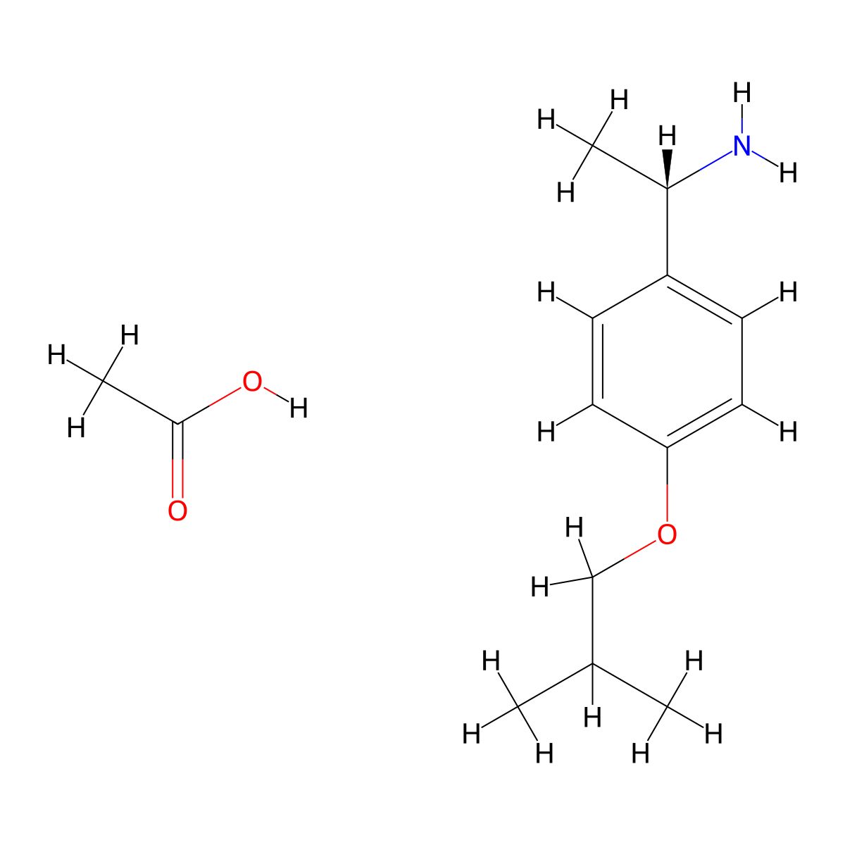 (1S)-1-[4-(2-methylpropoxy)phenyl]ethan-1-amine, acetic acid molecular structure, CAS 1807938-90-4