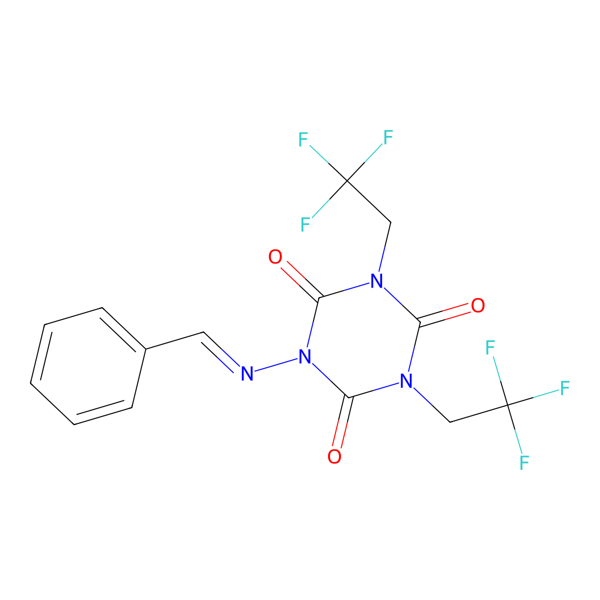 1-[(Phenylmethylidene)amino]-3,5-bis(2,2,2-trifluoroethyl)-1,3,5-triazinane-2,4,6-trione molecular structure, CAS 1807939-00-9