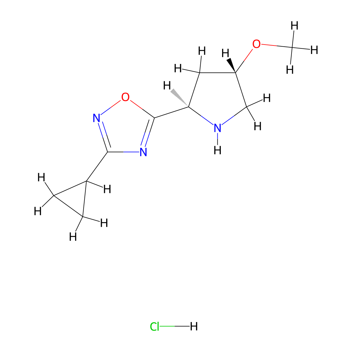 3-cyclopropyl-5-[(2R,4S)-4-methoxypyrrolidin-2-yl]-1,2,4-oxadiazole hydrochloride molecular structure, CAS 1807939-02-1