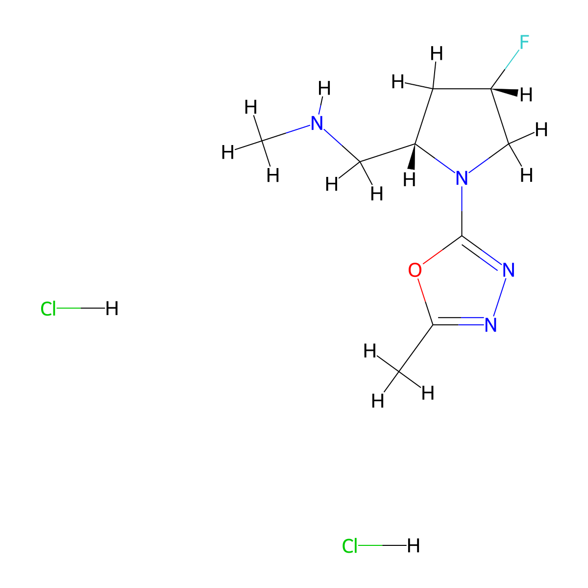 {[(2S,4S)-4-fluoro-1-(5-methyl-1,3,4-oxadiazol-2-yl)pyrrolidin-2-yl]methyl}(methyl)amine dihydrochloride molecular structure, CAS 1807939-09-8