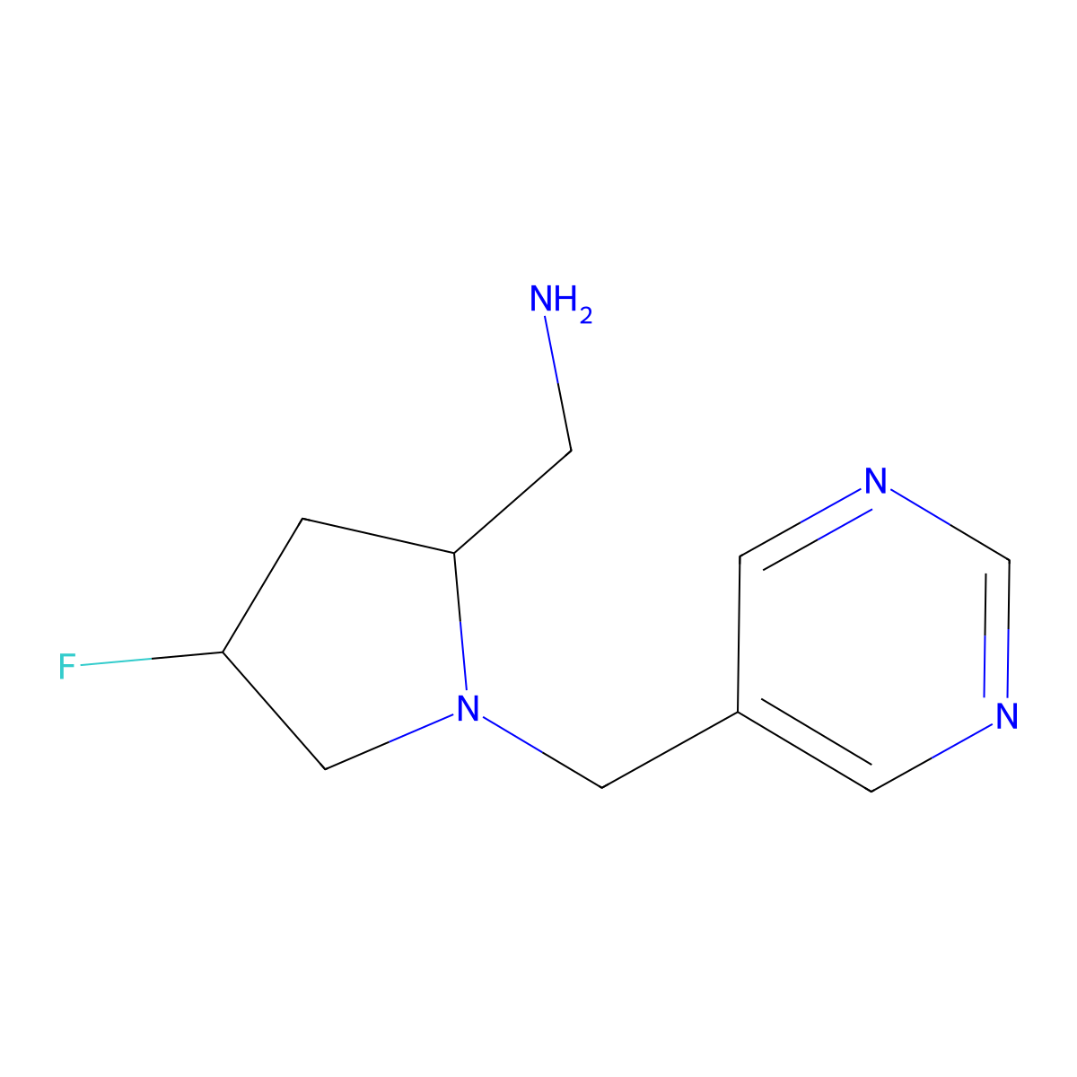 [(2S,4S)-4-fluoro-1-(pyrimidin-5-ylmethyl)pyrrolidin-2-yl]methanamine molecular structure, CAS 1807939-38-3