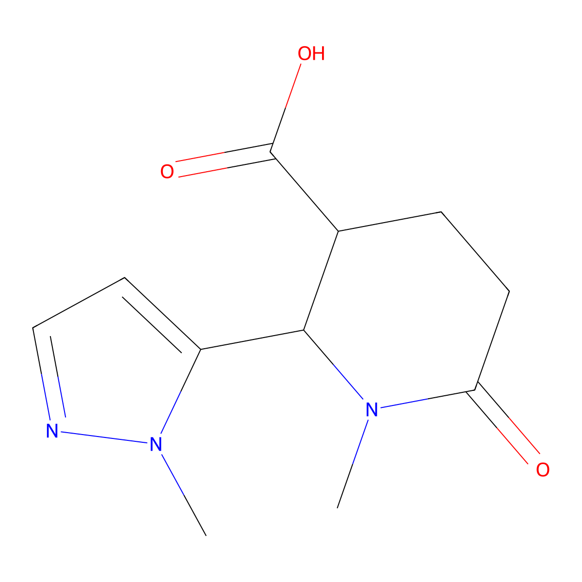 rac-(2R,3R)-1-methyl-2-(1-methyl-1H-pyrazol-5-yl)-6-oxopiperidine-3-carboxylic acid molecular structure, CAS 1807939-93-0