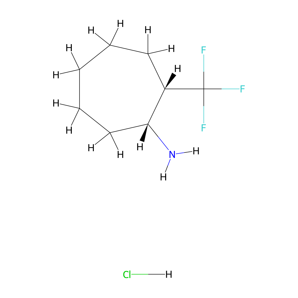 rac-(1R,2S)-2-(trifluoromethyl)cycloheptan-1-amine hydrochloride molecular structure, CAS 1807940-08-4