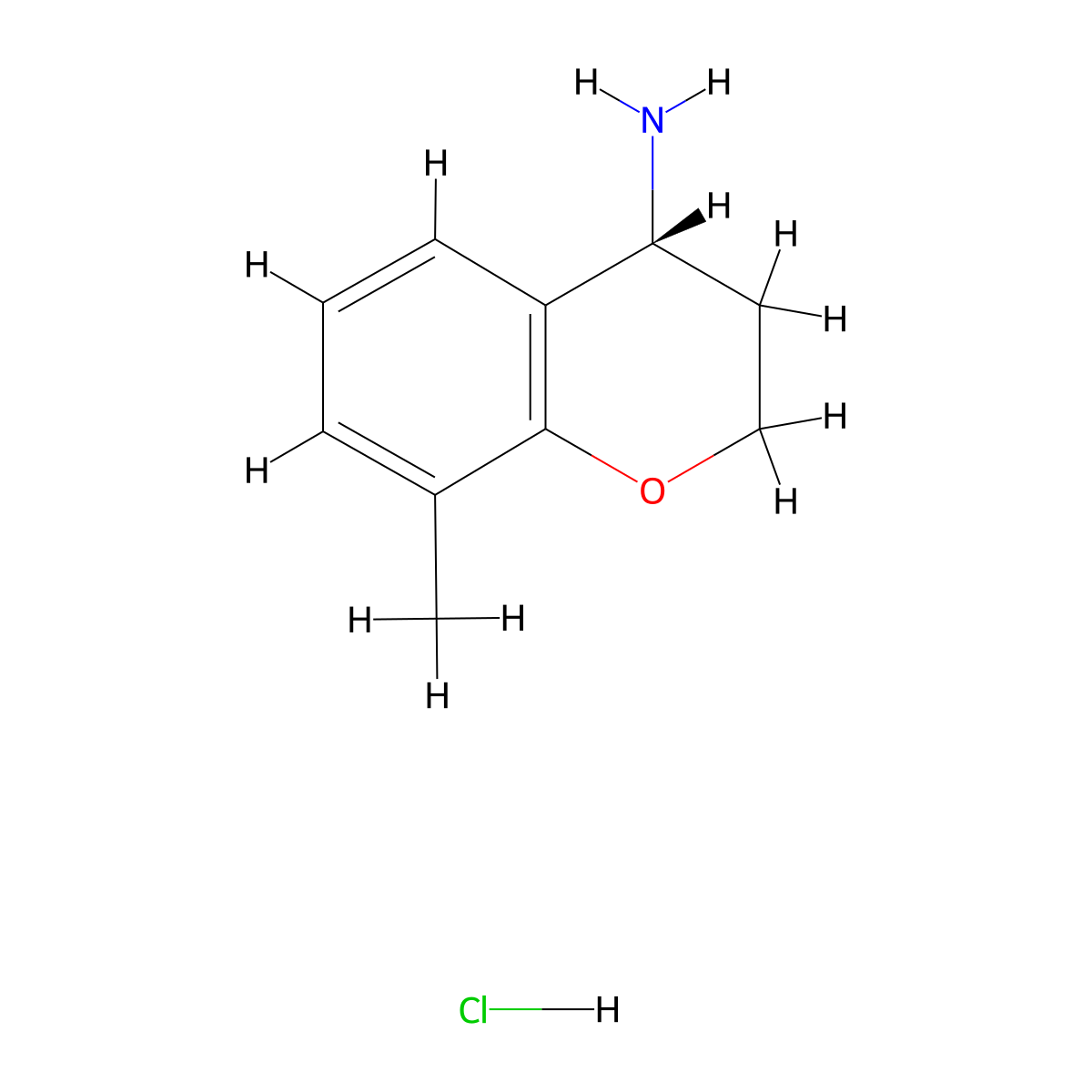 (4R)-8-methyl-3,4-dihydro-2H-1-benzopyran-4-amine hydrochloride molecular structure, CAS 1807940-14-2