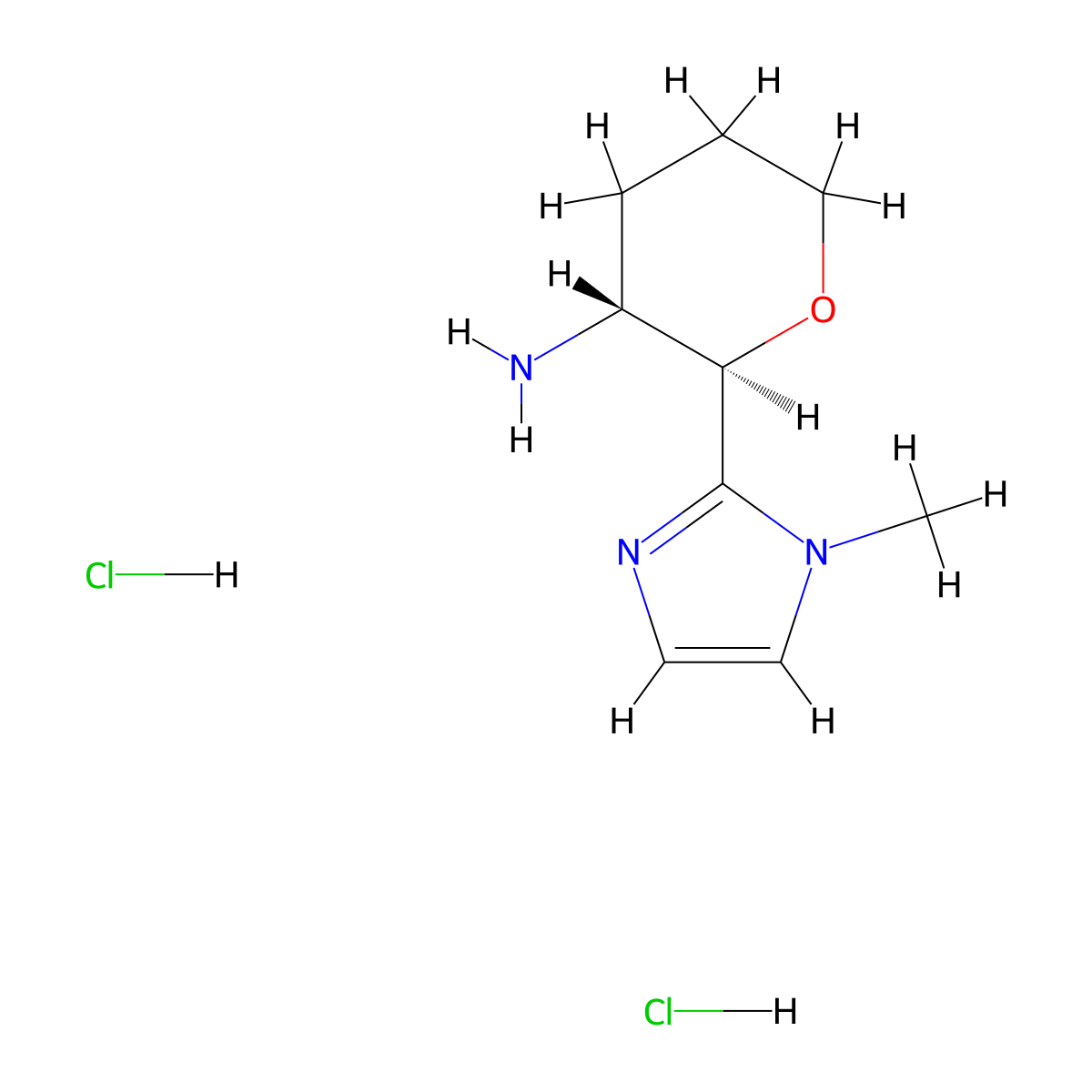 rac-(2R,3R)-2-(1-methyl-1H-imidazol-2-yl)oxan-3-amine dihydrochloride molecular structure, CAS 1807940-48-2