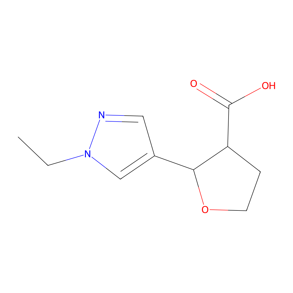 (2R,3R)-2-(1-Ethylpyrazol-4-yl)oxolane-3-carboxylic acid molecular structure, CAS 1807940-51-7