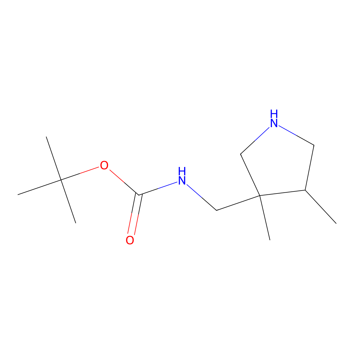 rac-tert-butyl N-{[(3R,4R)-3,4-dimethylpyrrolidin-3-yl]methyl}carbamate molecular structure, CAS 1807940-54-0
