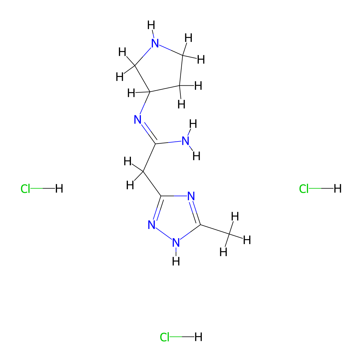 2-(5-methyl-1H-1,2,4-triazol-3-yl)-N'-(pyrrolidin-3-yl)ethanimidamide trihydrochloride molecular structure, CAS 1807940-56-2