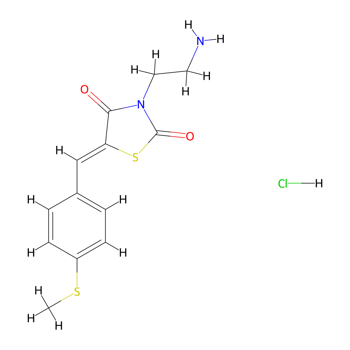 (5Z)-3-(2-aminoethyl)-5-{[4-(methylsulfanyl)phenyl]methylidene}-1,3-thiazolidine-2,4-dione hydrochloride molecular structure, CAS 1807940-63-1
