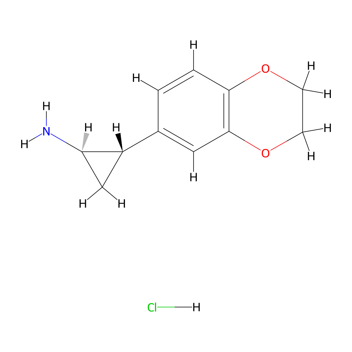 rac-(1R,2S)-2-(2,3-dihydro-1,4-benzodioxin-6-yl)cyclopropan-1-amine hydrochloride molecular structure, CAS 1807940-83-5