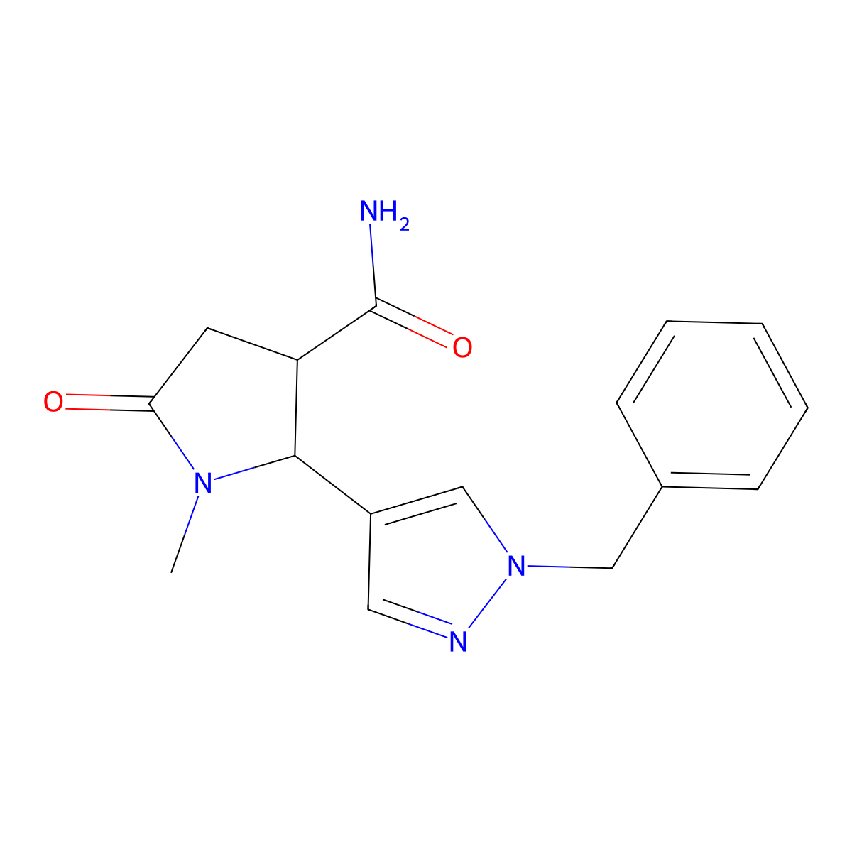 (2S,3S)-2-(1-Benzylpyrazol-4-yl)-1-methyl-5-oxopyrrolidine-3-carboxamide molecular structure, CAS 1807940-84-6