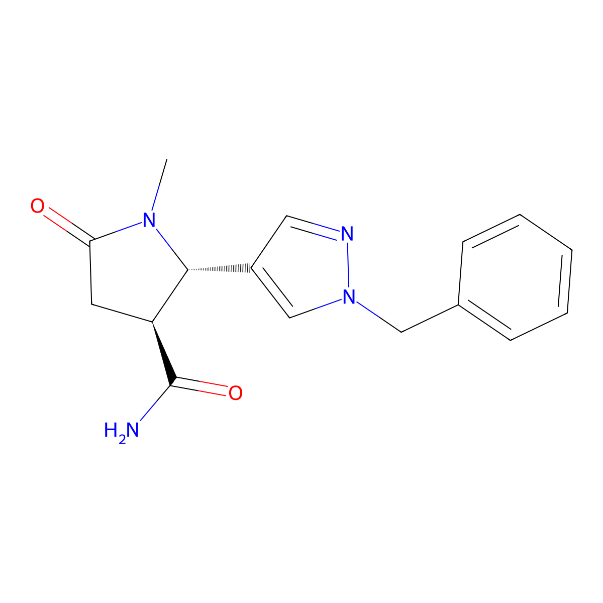 (2S,3S)-2-(1-Benzylpyrazol-4-yl)-1-methyl-5-oxopyrrolidine-3-carboxamide molecular structure, CAS 1807940-84-6