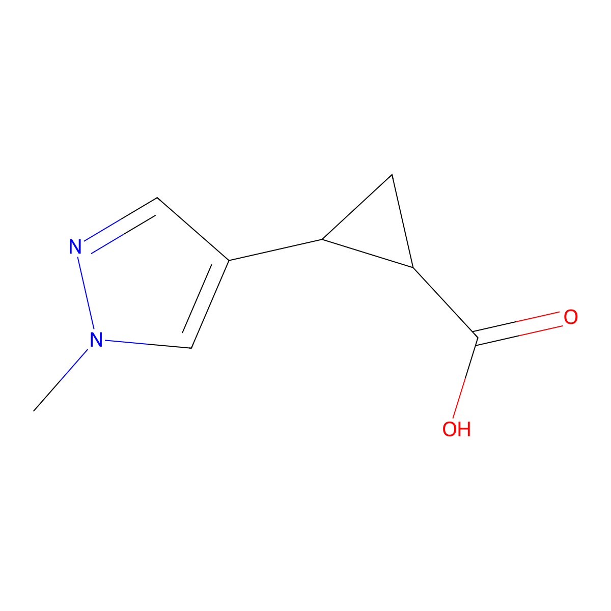 rac-(1R,2R)-2-(1-methyl-1H-pyrazol-4-yl)cyclopropane-1-carboxylic acid molecular structure, CAS 1807940-87-9