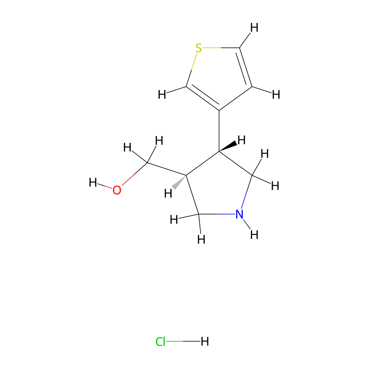 rac-[(3R,4S)-4-(thiophen-3-yl)pyrrolidin-3-yl]methanol hydrochloride molecular structure, CAS 1807940-90-4
