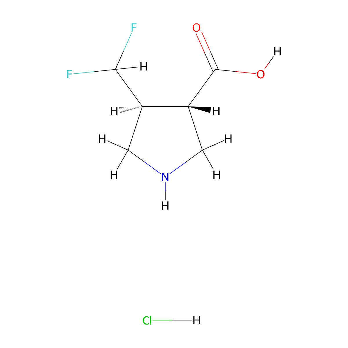 (3S,4S)-4-(difluoromethyl)pyrrolidine-3-carboxylic acid hydrochloride molecular structure, CAS 1807940-96-0