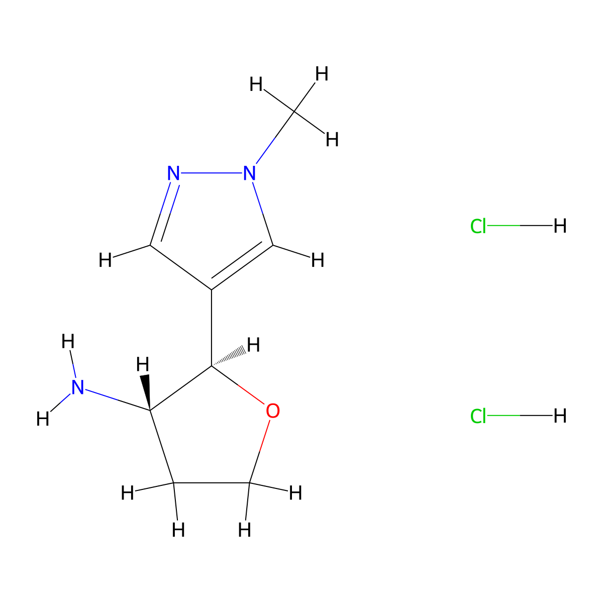 (2R,3S)-2-(1-Methyl-1H-pyrazol-4-yl)oxolan-3-amine dihydrochloride molecular structure, CAS 1807941-18-9