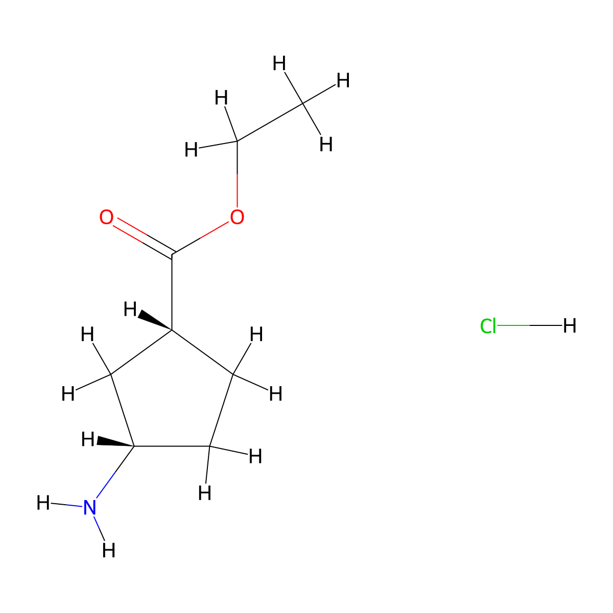 rac-ethyl (1R,3S)-3-aminocyclopentane-1-carboxylate hydrochloride molecular structure, CAS 1807941-28-1