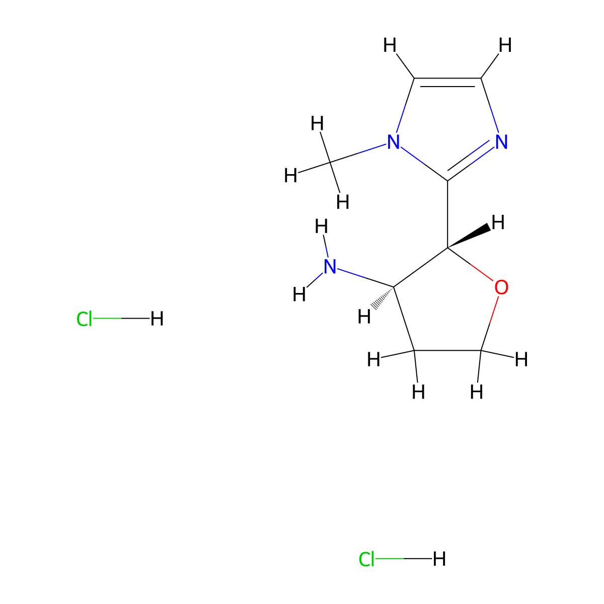 rac-(2R,3R)-2-(1-methyl-1H-imidazol-2-yl)oxolan-3-amine dihydrochloride molecular structure, CAS 1807941-33-8