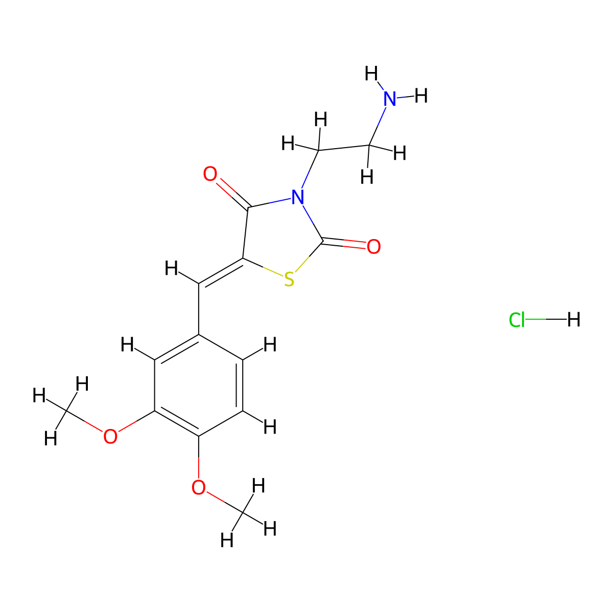 (5Z)-3-(2-aminoethyl)-5-[(3,4-dimethoxyphenyl)methylidene]-1,3-thiazolidine-2,4-dione hydrochloride molecular structure, CAS 1807941-39-4